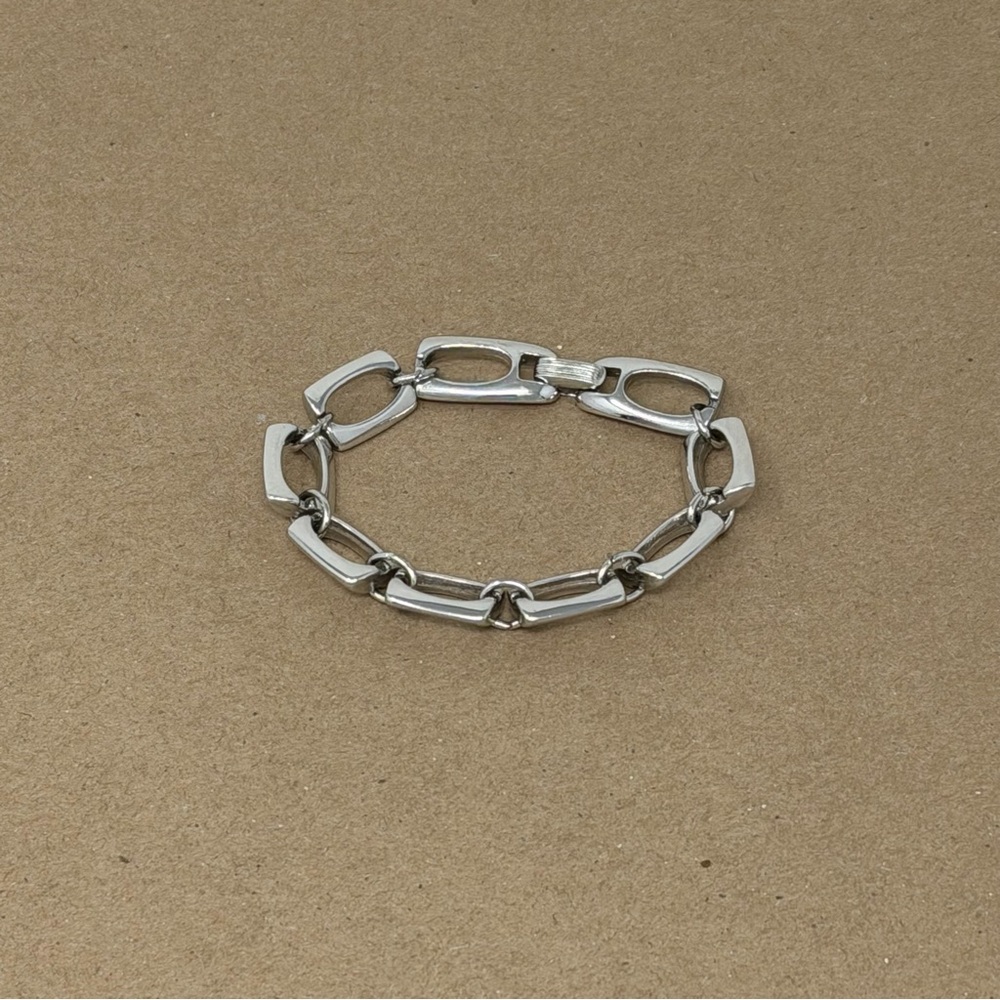 Crown Trifari Silver Tone Link Chain Bracelet Signed